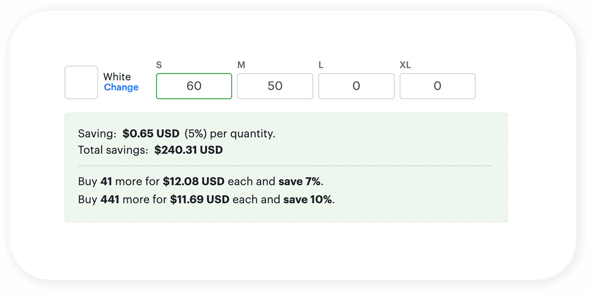 Product quantity options