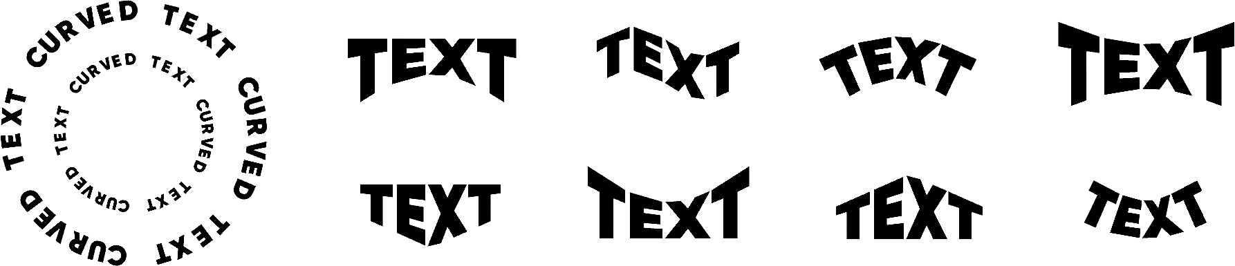 Text shapes, curved text, full curve and half curve option